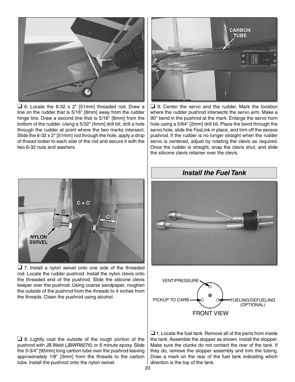 Install the fuel tank | Great Planes Extra 300SP Performance Series ARF - GPMA1022 User Manual | Page 20 / 28