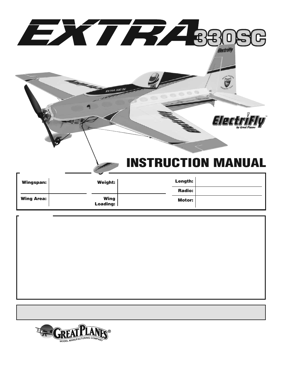 Great Planes Extra 330SC EP ARF - GPMA1129 User Manual | 20 pages