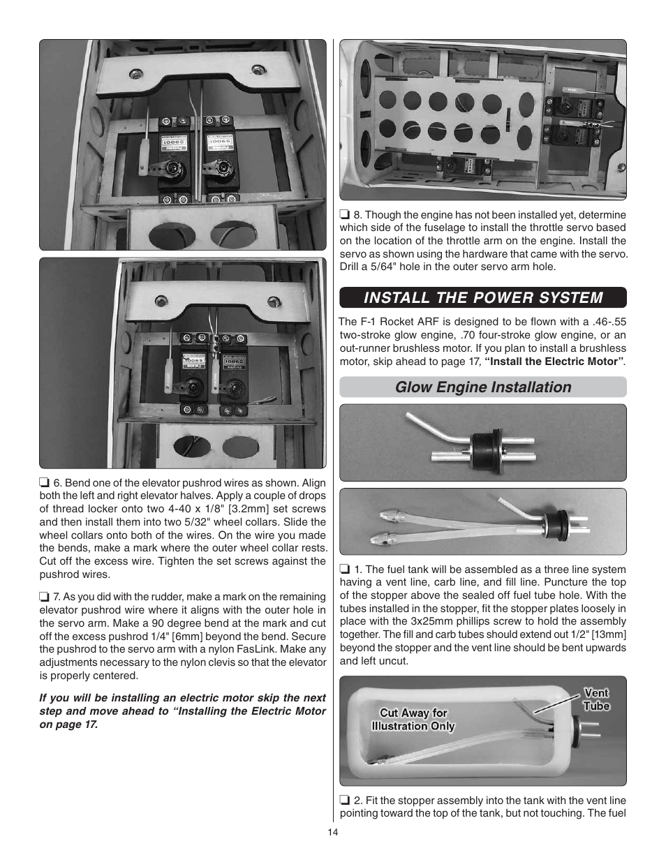 Install the power system, Glow engine installation | Great Planes F1 Rocket Evo GP/EP ARF - GPMA1030 User Manual | Page 14 / 28