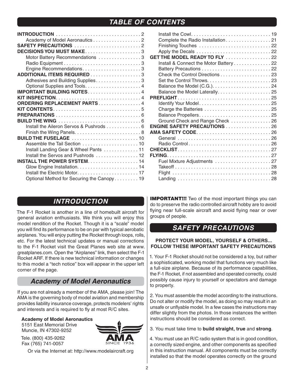 Great Planes F1 Rocket Evo GP/EP ARF - GPMA1030 User Manual | Page 2 / 28