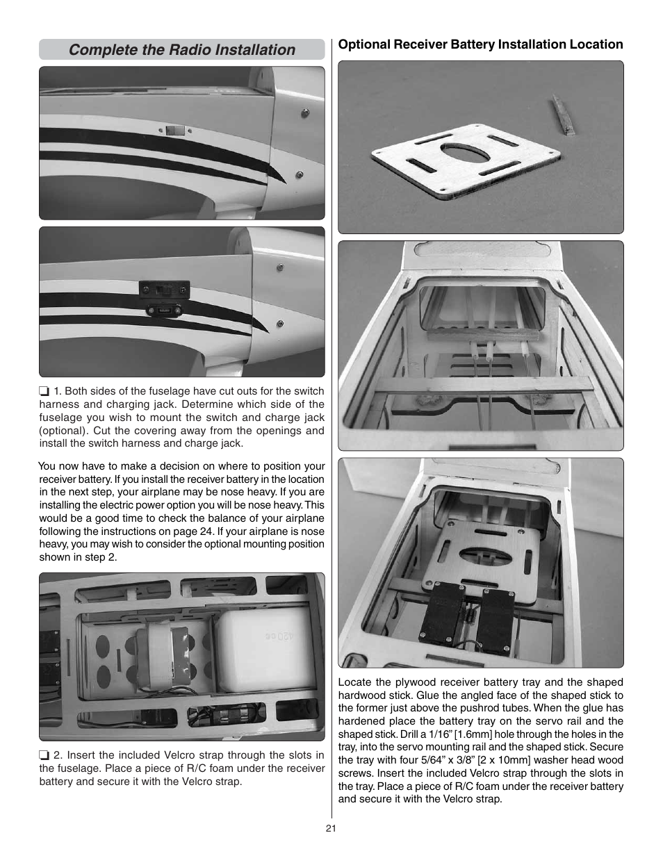 Complete the radio installation | Great Planes F1 Rocket Evo GP/EP ARF - GPMA1030 User Manual | Page 21 / 28
