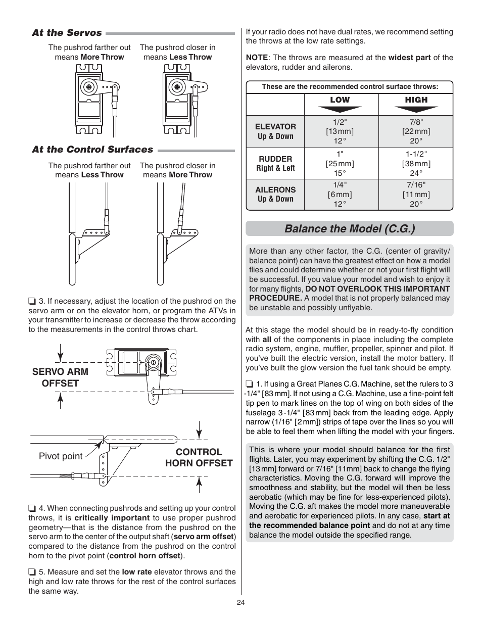 Balance the model (c.g.) | Great Planes F1 Rocket Evo GP/EP ARF - GPMA1030 User Manual | Page 24 / 28