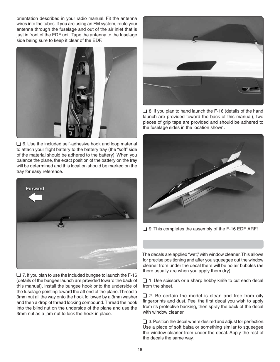 Apply the decals | Great Planes F-16 Falcon EDF ARF - GPMA1801 User Manual | Page 18 / 24
