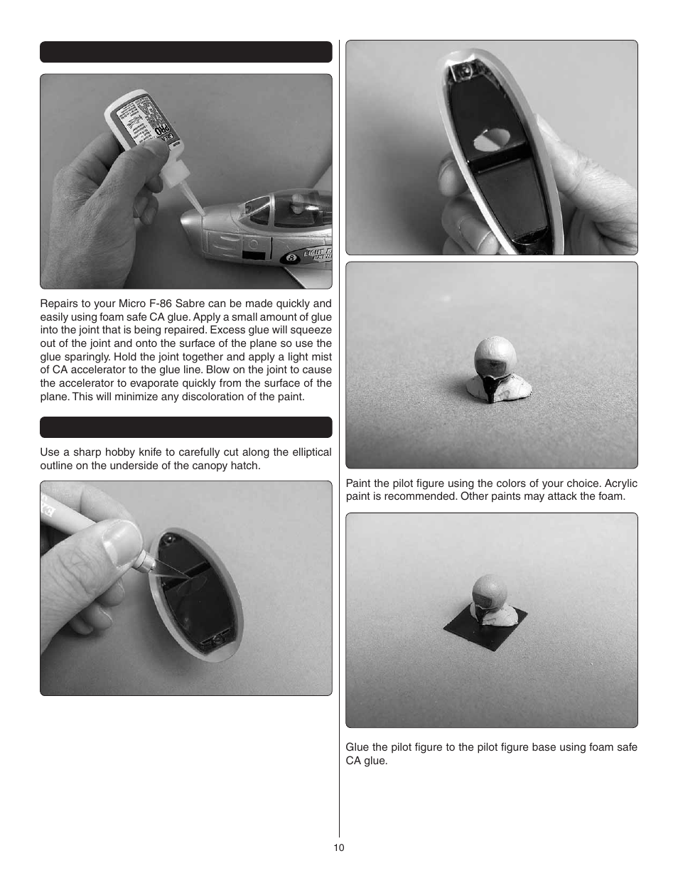Repairs, Pilot installation | Great Planes F-86 Sabre Micro EDF RTF - GPMA1770 User Manual | Page 10 / 12