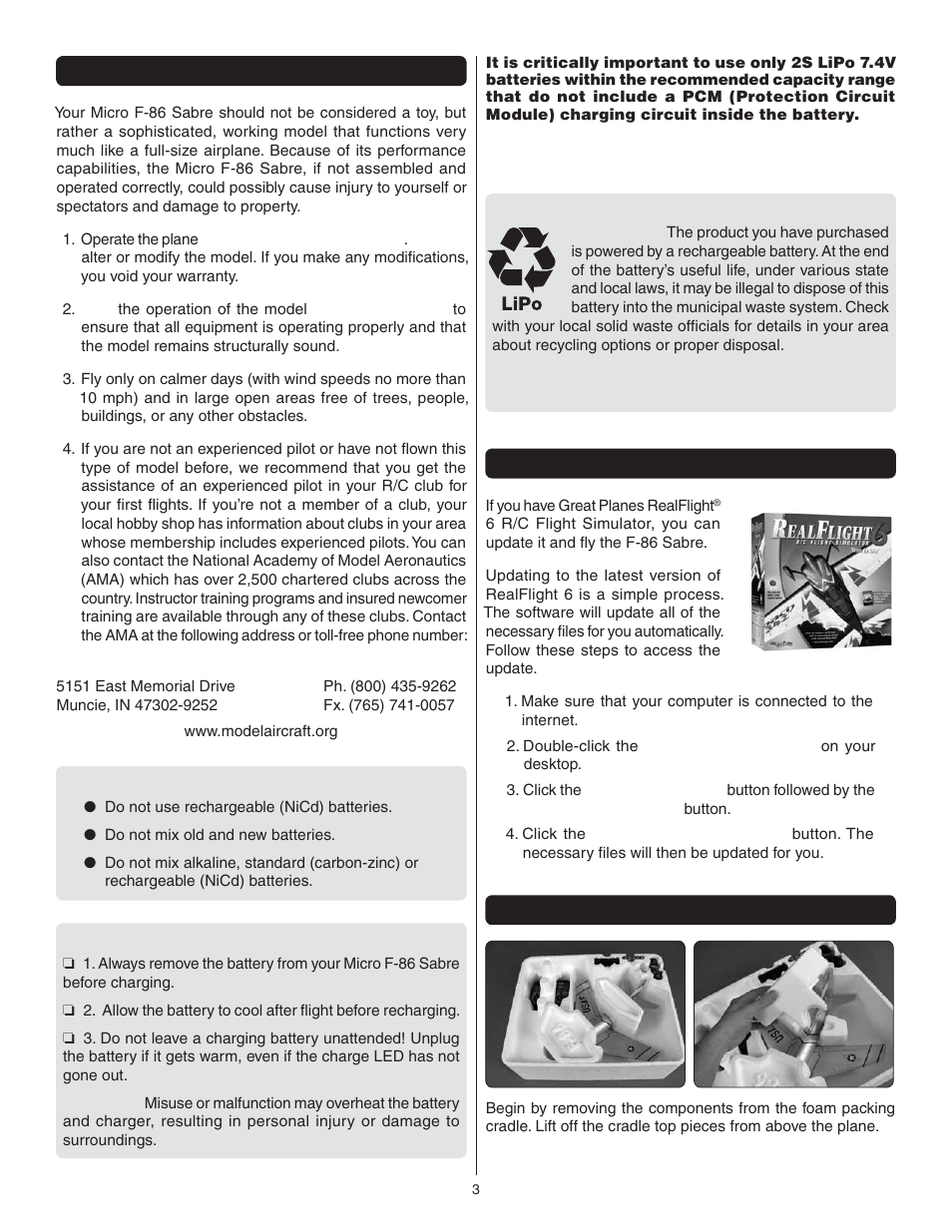 Precautions, F-86 sabre for realflight 6, Unpack the parts | Great Planes F-86 Sabre Micro EDF RTF - GPMA1770 User Manual | Page 3 / 12