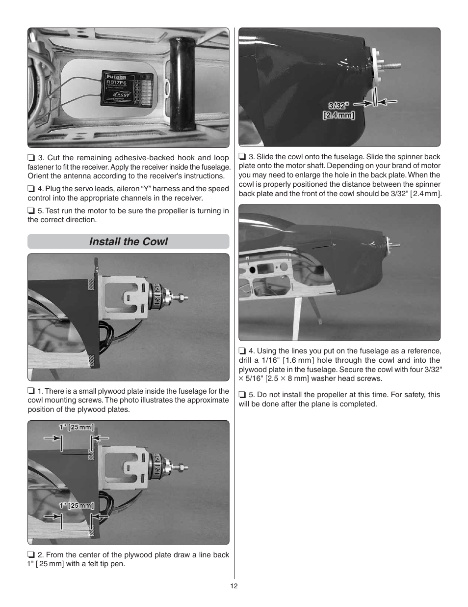 Install the cowl | Great Planes Factor 3D ARF - GPMA1552 User Manual | Page 12 / 20