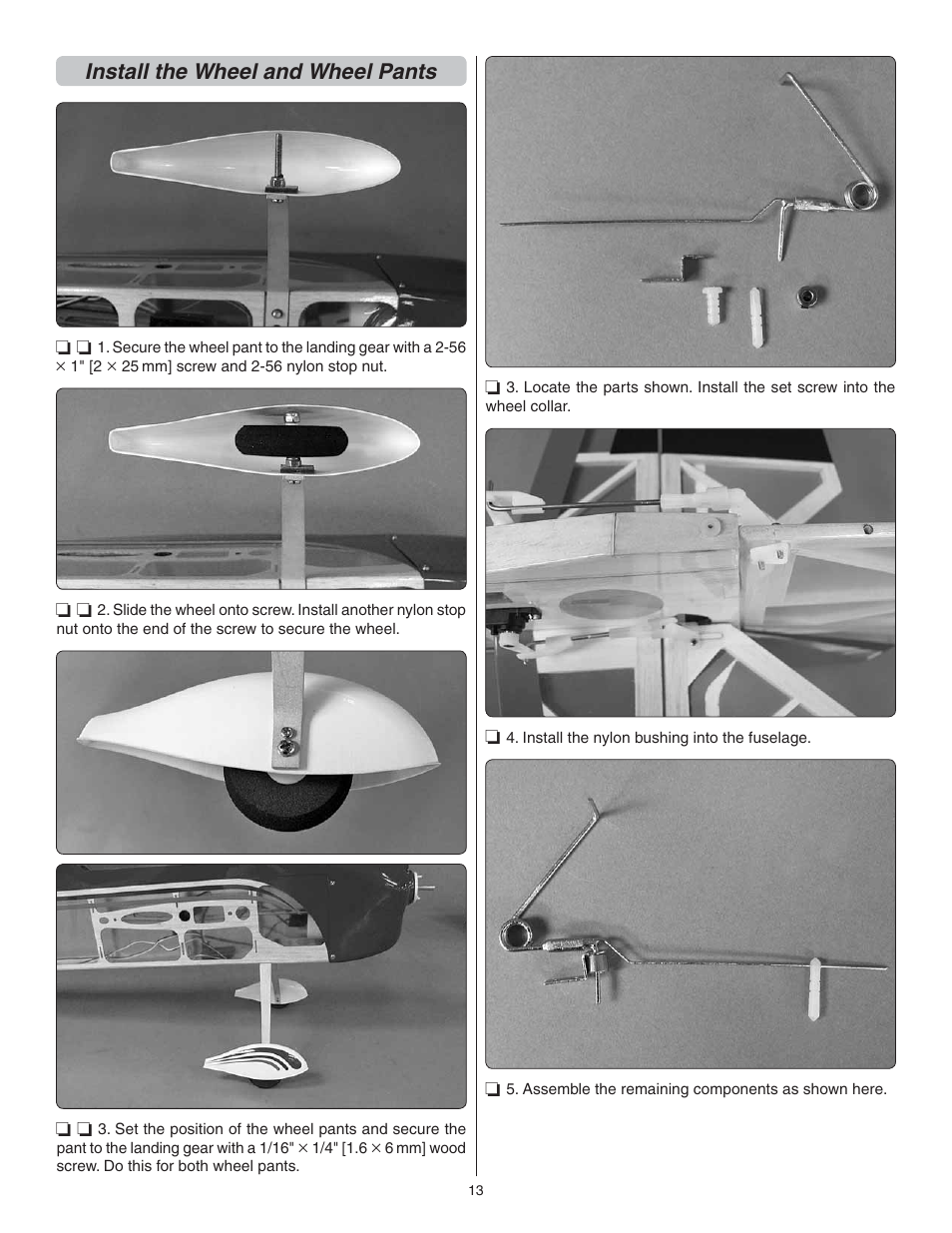 Install the wheel and wheel pants | Great Planes Factor 3D ARF - GPMA1552 User Manual | Page 13 / 20