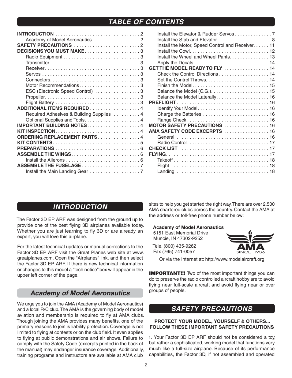 Great Planes Factor 3D ARF - GPMA1552 User Manual | Page 2 / 20