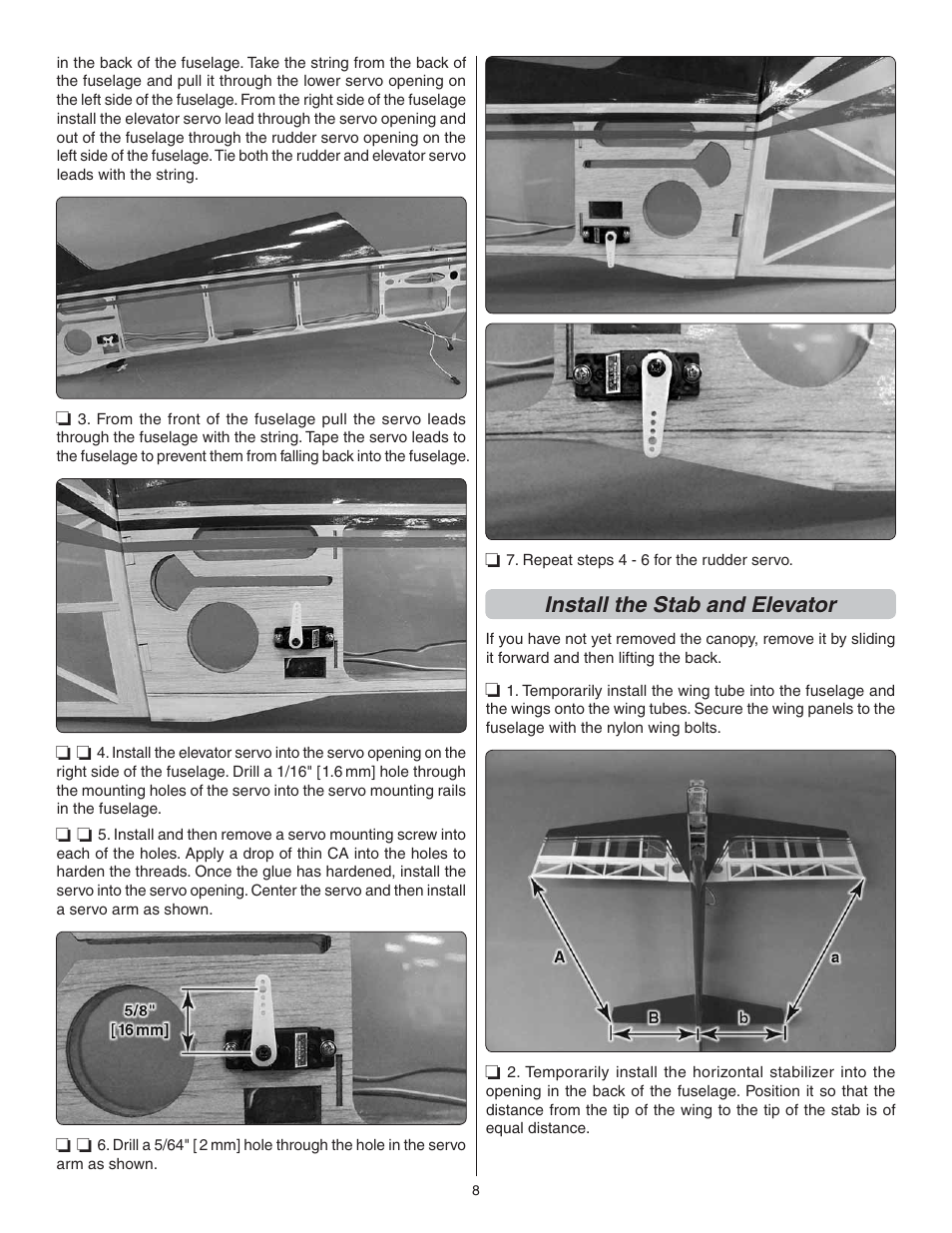 Install the stab and elevator | Great Planes Factor 3D ARF - GPMA1552 User Manual | Page 8 / 20