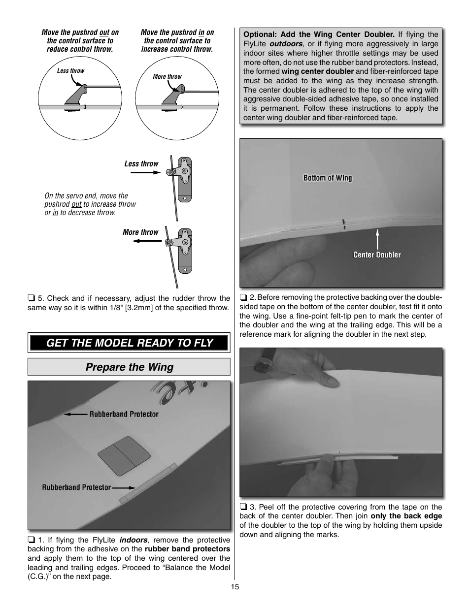 Get the model ready to fly prepare the wing | Great Planes FlyLite EP Slow Flyer ARF - GPMA1107 User Manual | Page 15 / 24