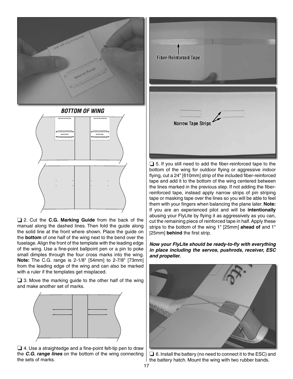 Bottom of wing | Great Planes FlyLite EP Slow Flyer ARF - GPMA1107 User Manual | Page 17 / 24