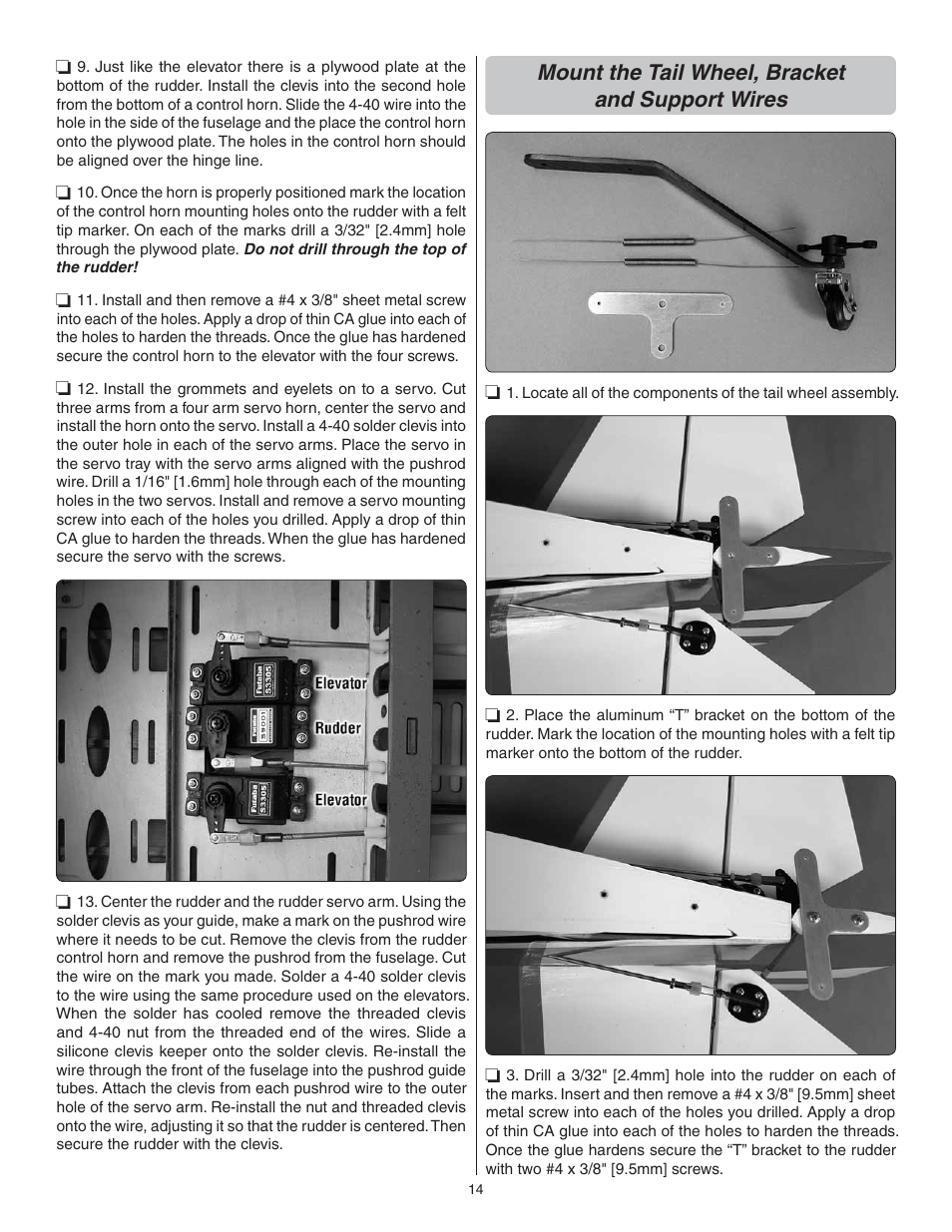 Mount the tail wheel, bracket and support wires | Great Planes Giant Citabria 30cc/EP ARF - GPMA1435 User Manual | Page 14 / 44