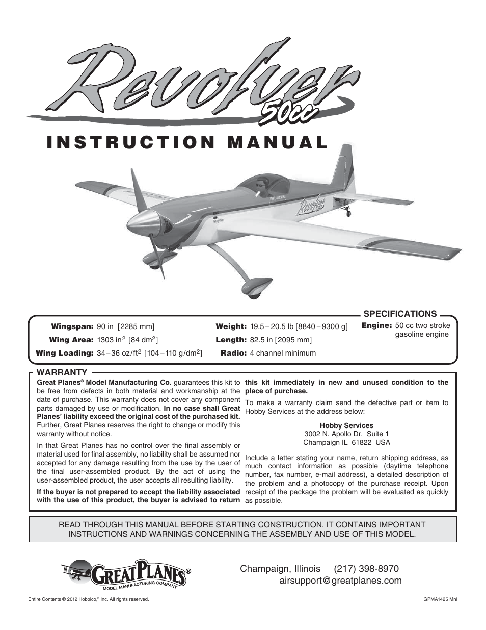 Great Planes Giant Revolver ARF - GPMA1425 User Manual | 32 pages