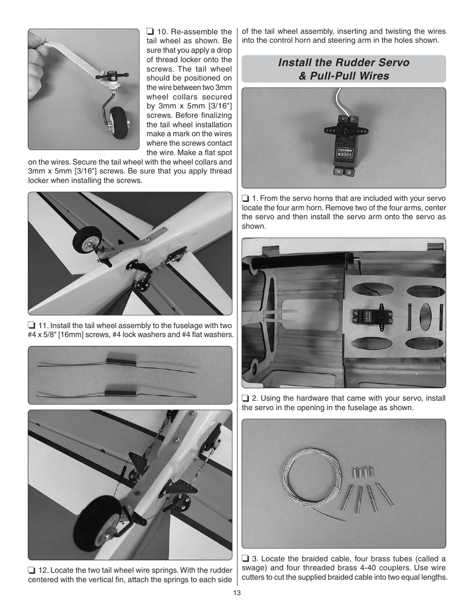 Install the rudder servo & pull-pull wires | Great Planes Giant Revolver ARF - GPMA1425 User Manual | Page 13 / 32