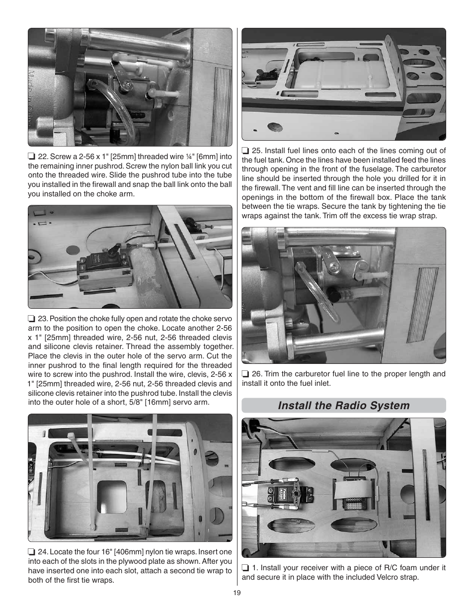 Install the radio system | Great Planes Giant Revolver ARF - GPMA1425 User Manual | Page 19 / 32