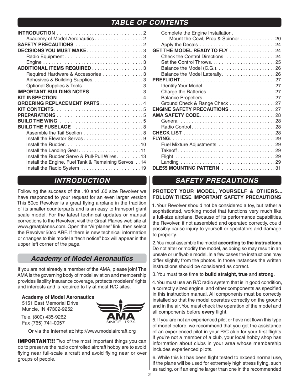 Great Planes Giant Revolver ARF - GPMA1425 User Manual | Page 2 / 32