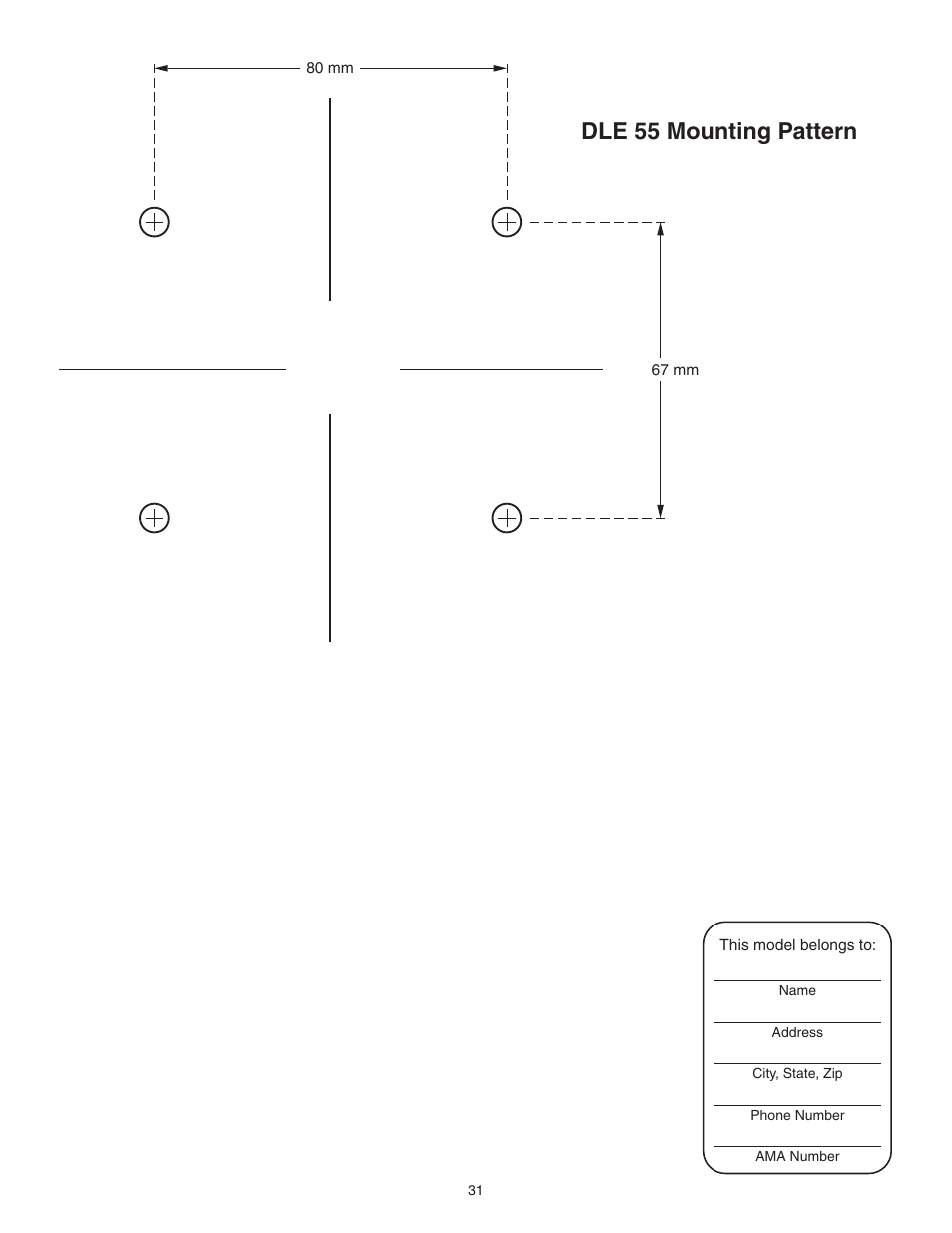 Dle 55 mounting pattern | Great Planes Giant Revolver ARF - GPMA1425 User Manual | Page 31 / 32