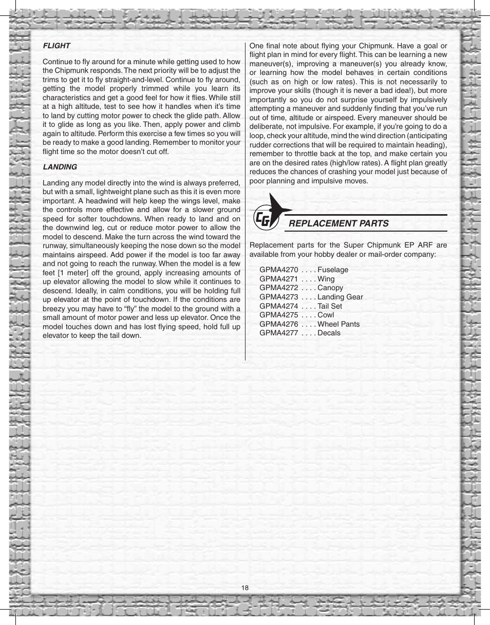 Great Planes Goldberg Super Chipmunk EP ARF - GPMA1928 User Manual | Page 18 / 20
