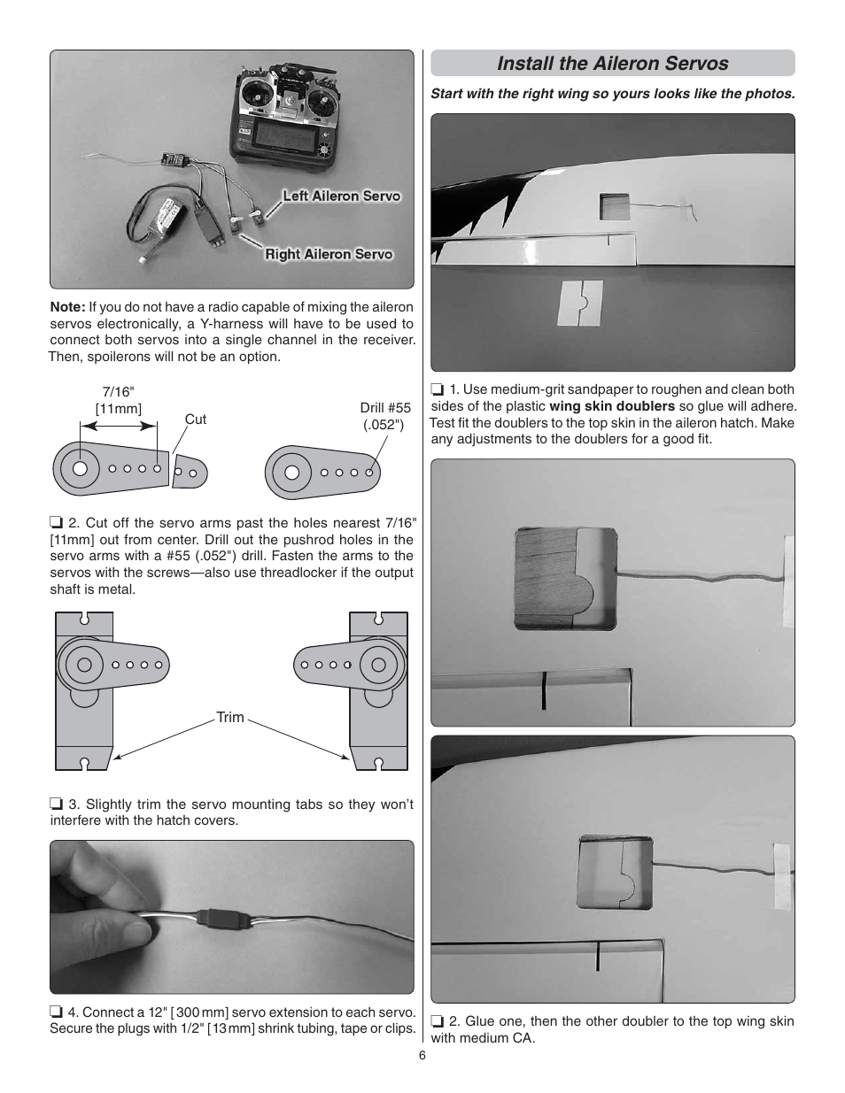 Install the aileron servos | Great Planes Kunai 1.4M EP Rx-R - GPMA1816 User Manual | Page 6 / 16