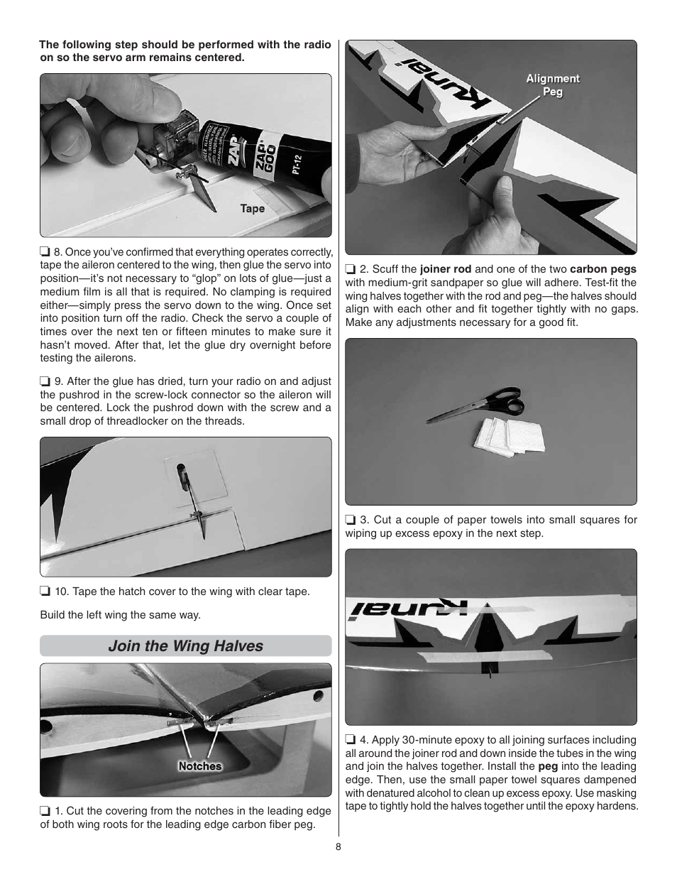 Join the wing halves | Great Planes Kunai 1.4M EP Rx-R - GPMA1816 User Manual | Page 8 / 16