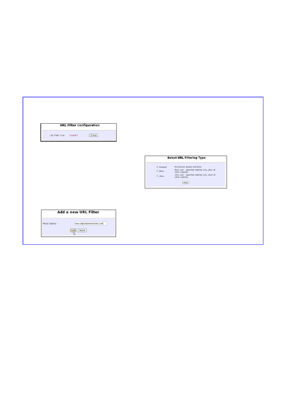 Use url filtering, Configure url filtering | Compex Systems WPE53G User Manual | Page 148 / 184