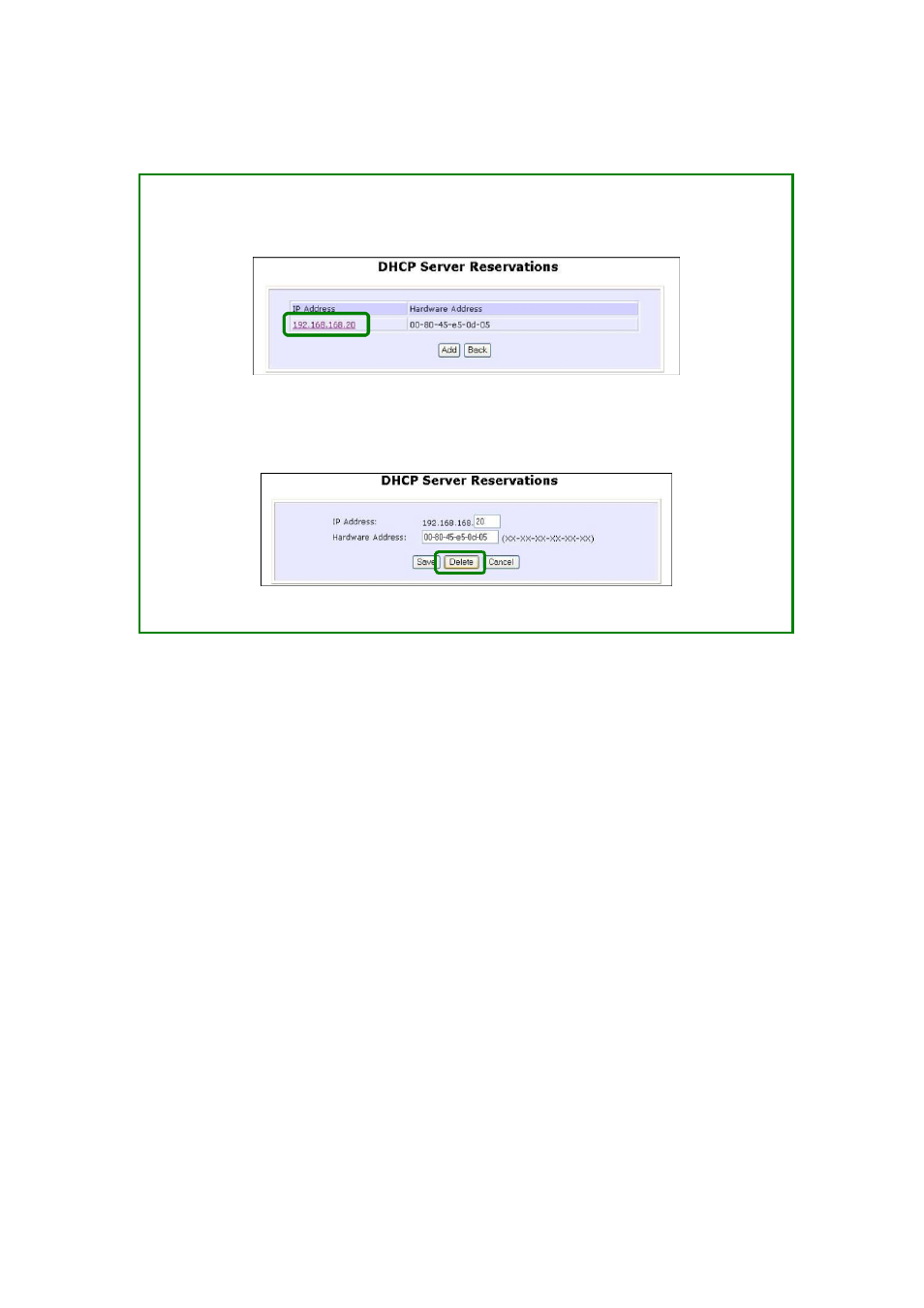 Delete dhcp server reservation | Compex Systems WPE53G User Manual | Page 45 / 184