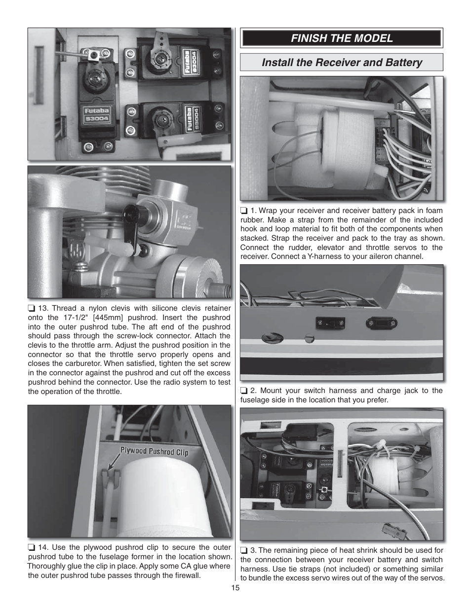 Finish the model install the receiver and battery | Great Planes Lanier RC Stinger II - GPMA1010 User Manual | Page 15 / 24