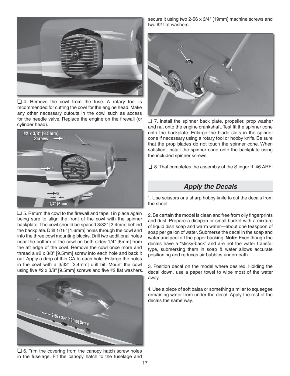 Apply the decals | Great Planes Lanier RC Stinger II - GPMA1010 User Manual | Page 17 / 24