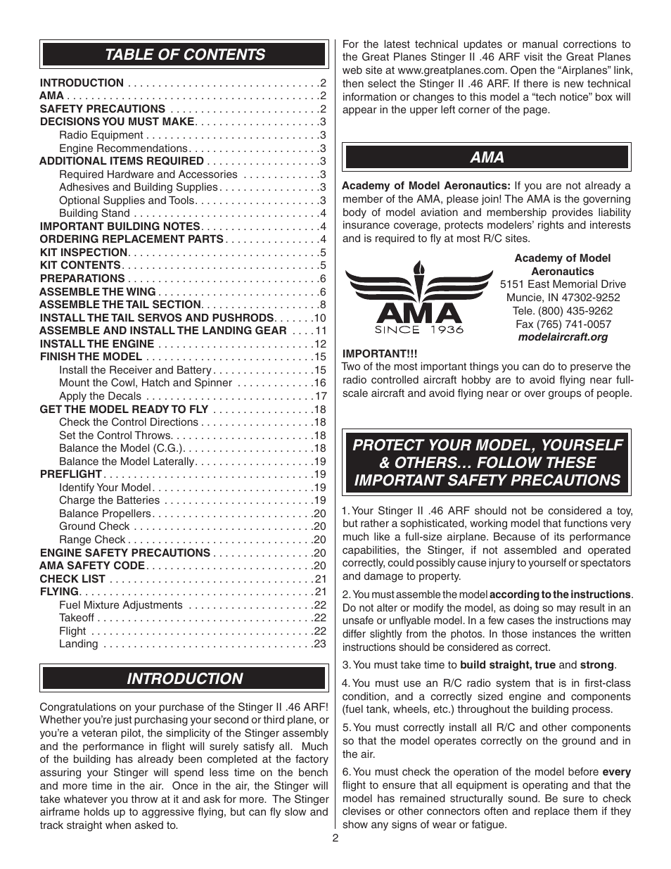 Great Planes Lanier RC Stinger II - GPMA1010 User Manual | Page 2 / 24
