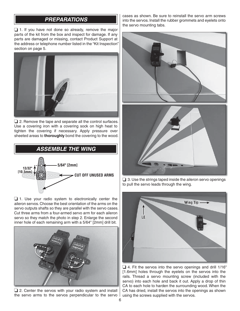 Preparations, Assemble the wing | Great Planes Lanier RC Stinger II - GPMA1010 User Manual | Page 6 / 24