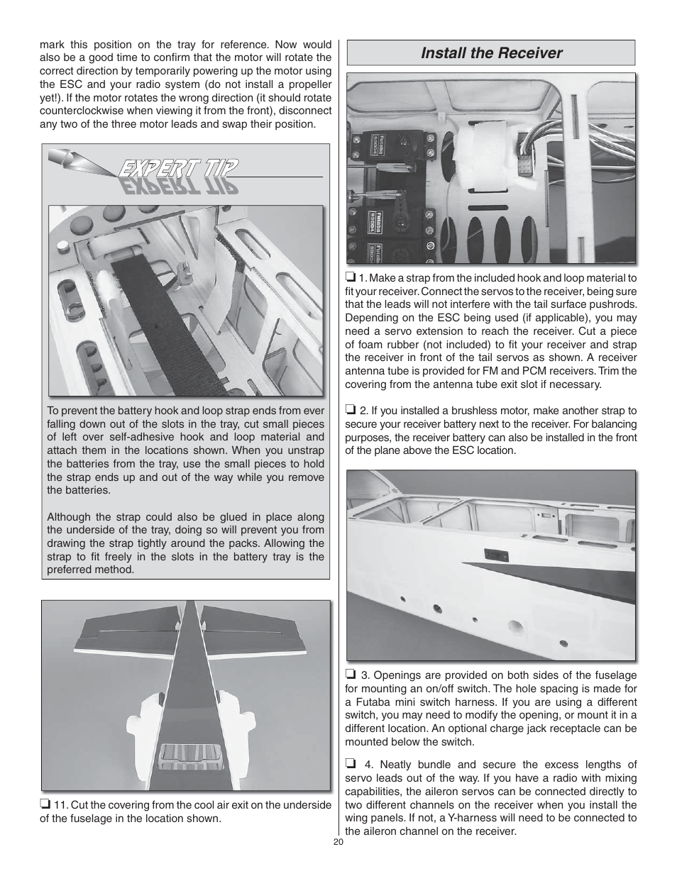 Install the receiver | Great Planes Matt Chapman Eagle 580 46/EP ARF - GPMA1281 User Manual | Page 20 / 32