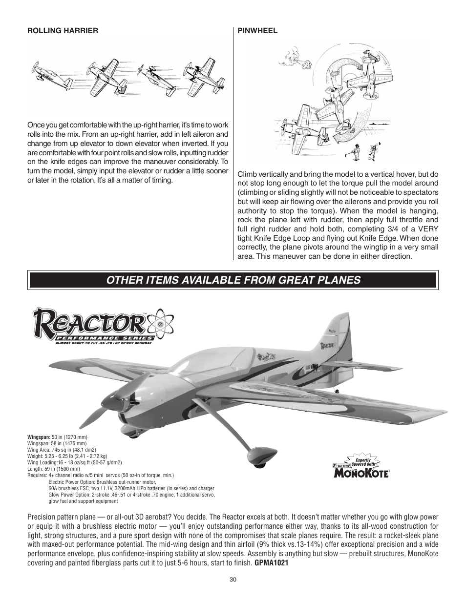 Other items available from great planes | Great Planes Matt Chapman Eagle 580 46/EP ARF - GPMA1281 User Manual | Page 30 / 32