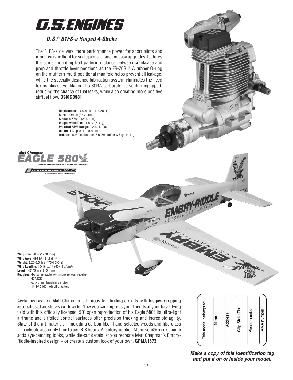 81fs-a ringed 4-stroke | Great Planes Matt Chapman Eagle 580 46/EP ARF - GPMA1281 User Manual | Page 31 / 32