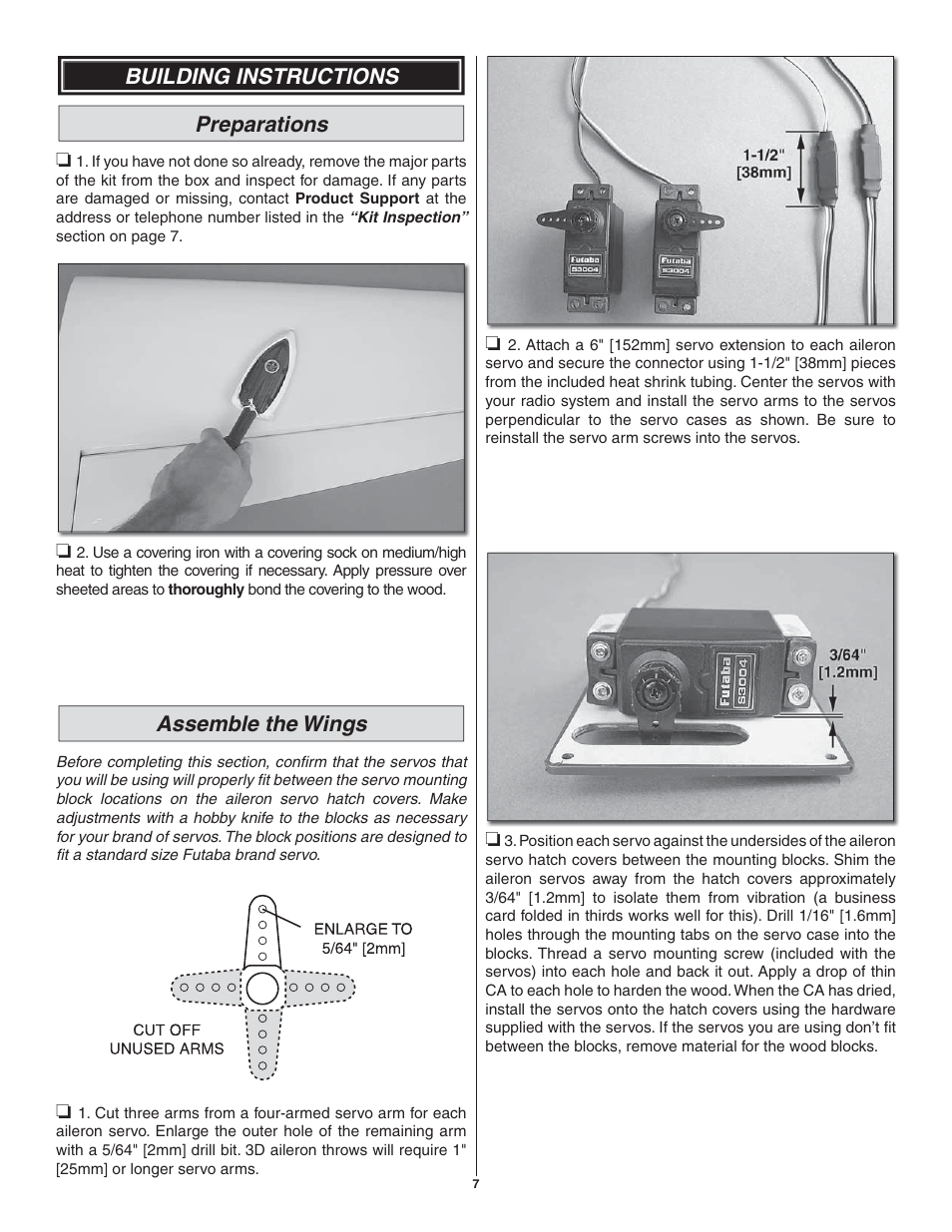 Building instructions preparations, Assemble the wings | Great Planes Matt Chapman Eagle 580 46/EP ARF - GPMA1281 User Manual | Page 7 / 32