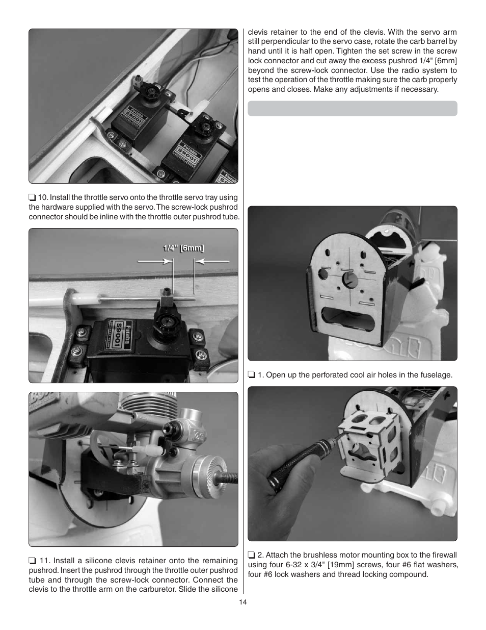 Brushless motor installation | Great Planes P-51 Mustang GP/EP ARF - GPMA1205 User Manual | Page 14 / 24