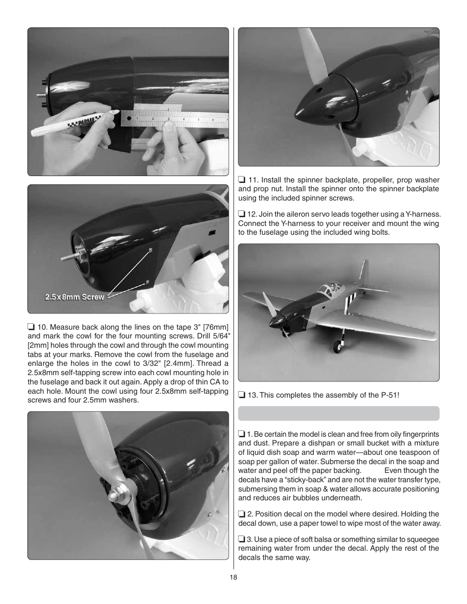 Apply the decals | Great Planes P-51 Mustang GP/EP ARF - GPMA1205 User Manual | Page 18 / 24