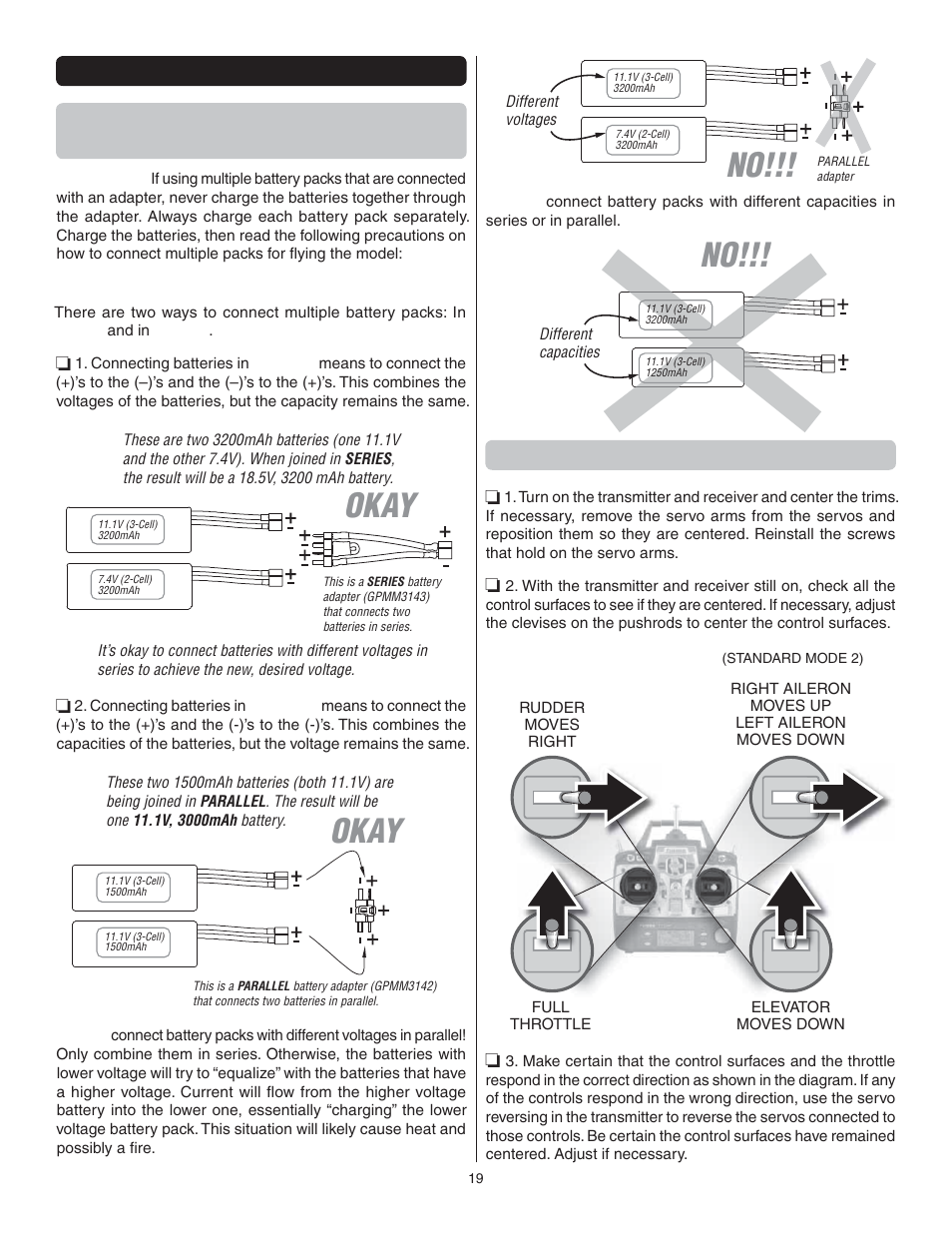 Okay, Check the control directions | Great Planes P-51 Mustang GP/EP ARF - GPMA1205 User Manual | Page 19 / 24