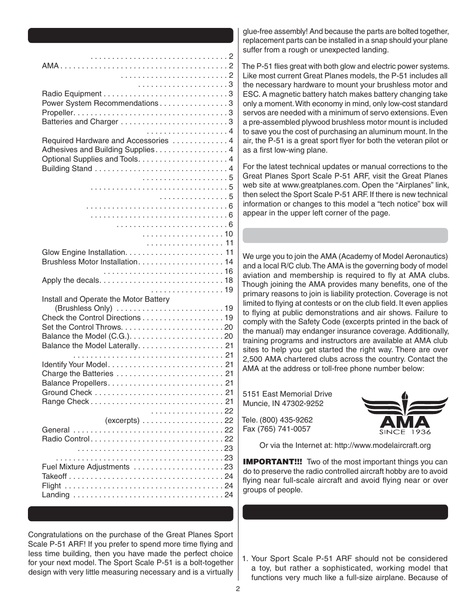 Great Planes P-51 Mustang GP/EP ARF - GPMA1205 User Manual | Page 2 / 24