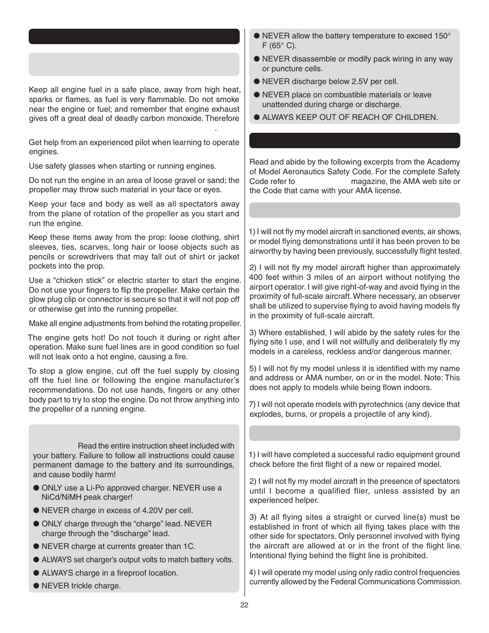 Engine safety precautions, Ama safety code, General | Radio control | Great Planes P-51 Mustang GP/EP ARF - GPMA1205 User Manual | Page 22 / 24