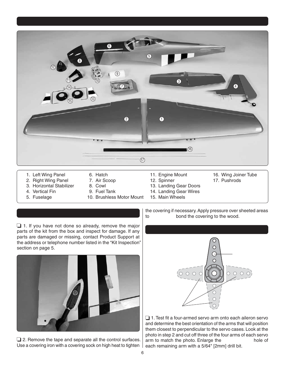 Preparations, Assemble the wings, Kit contents | Great Planes P-51 Mustang GP/EP ARF - GPMA1205 User Manual | Page 6 / 24