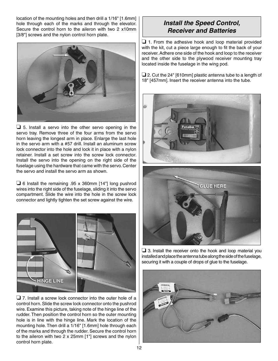 Install the speed control, receiver and batteries | Great Planes PBY Catalina ARF - GPMA1154 User Manual | Page 12 / 20