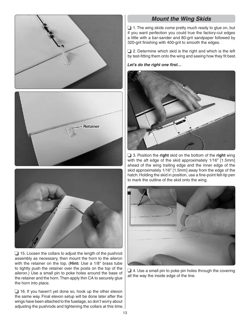 Mount the wing skids | Great Planes Phazer EDF ARF - GPMA1802 User Manual | Page 13 / 24