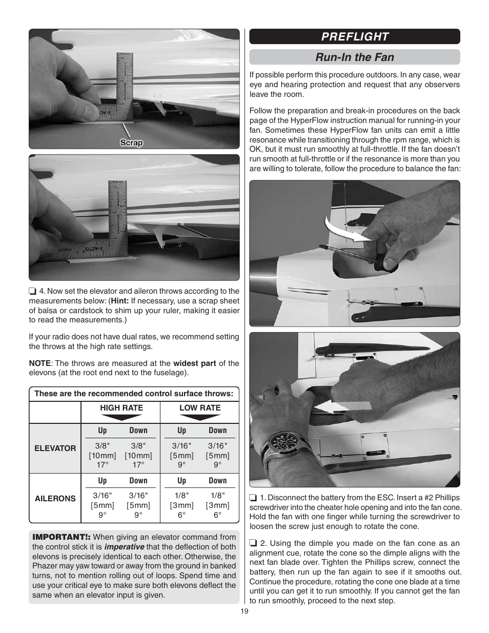 Preflight run-in the fan | Great Planes Phazer EDF ARF - GPMA1802 User Manual | Page 19 / 24