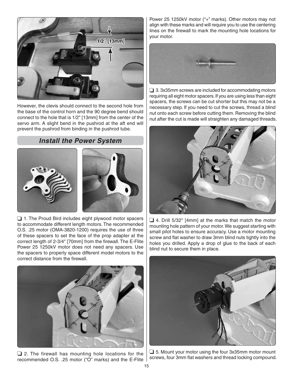 Install the power system | Great Planes Proud Bird ARF - GPMA1260 User Manual | Page 15 / 28