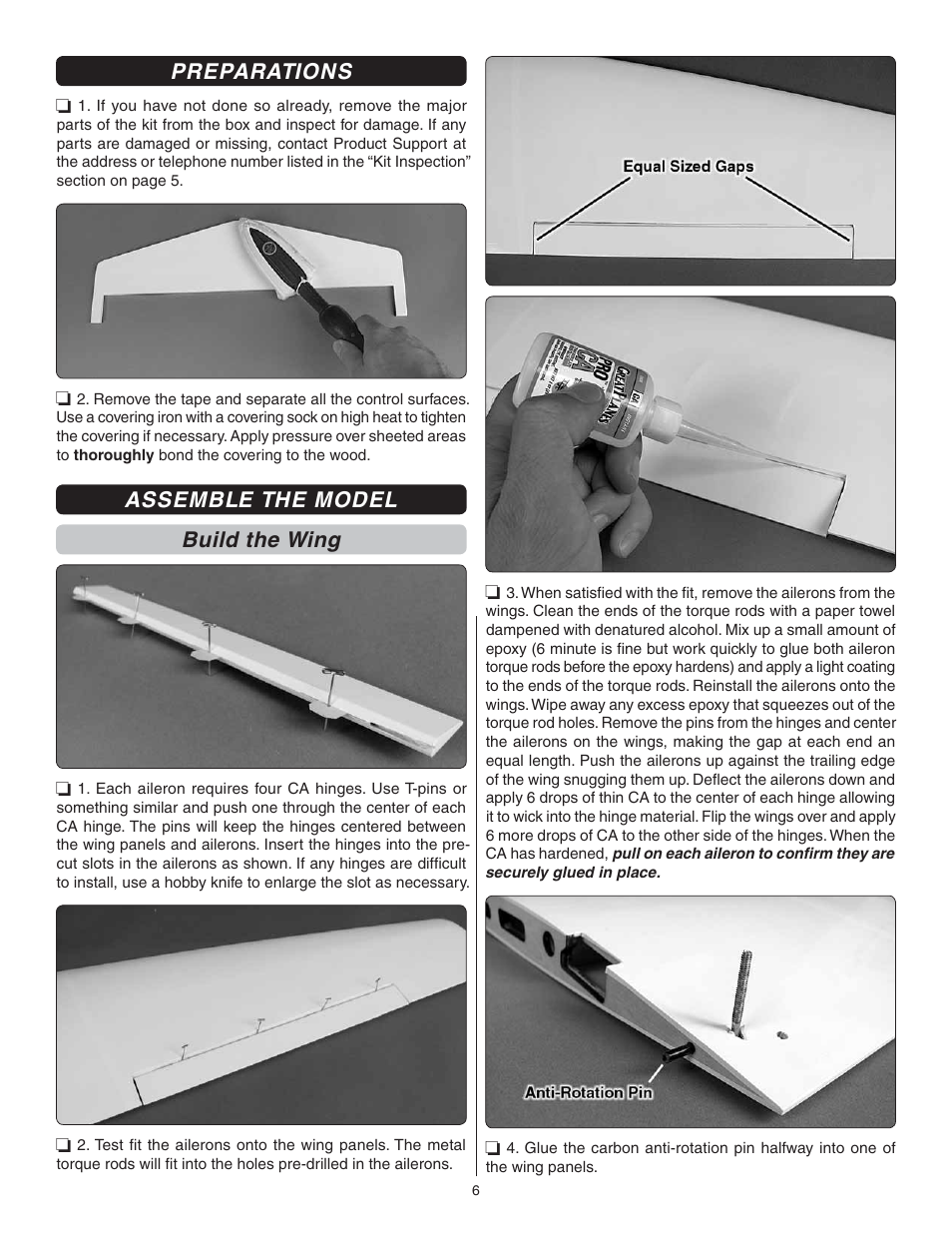 Preparations, Assemble the model build the wing | Great Planes Proud Bird ARF - GPMA1260 User Manual | Page 6 / 28