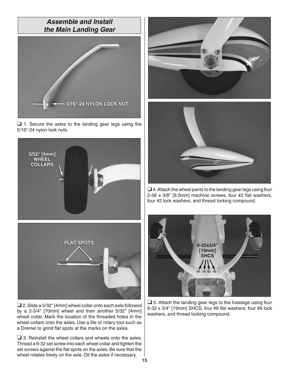 Assemble and install the main landing gear | Great Planes Revolver GP/EP ARF 59" - GPMA1018 User Manual | Page 15 / 32