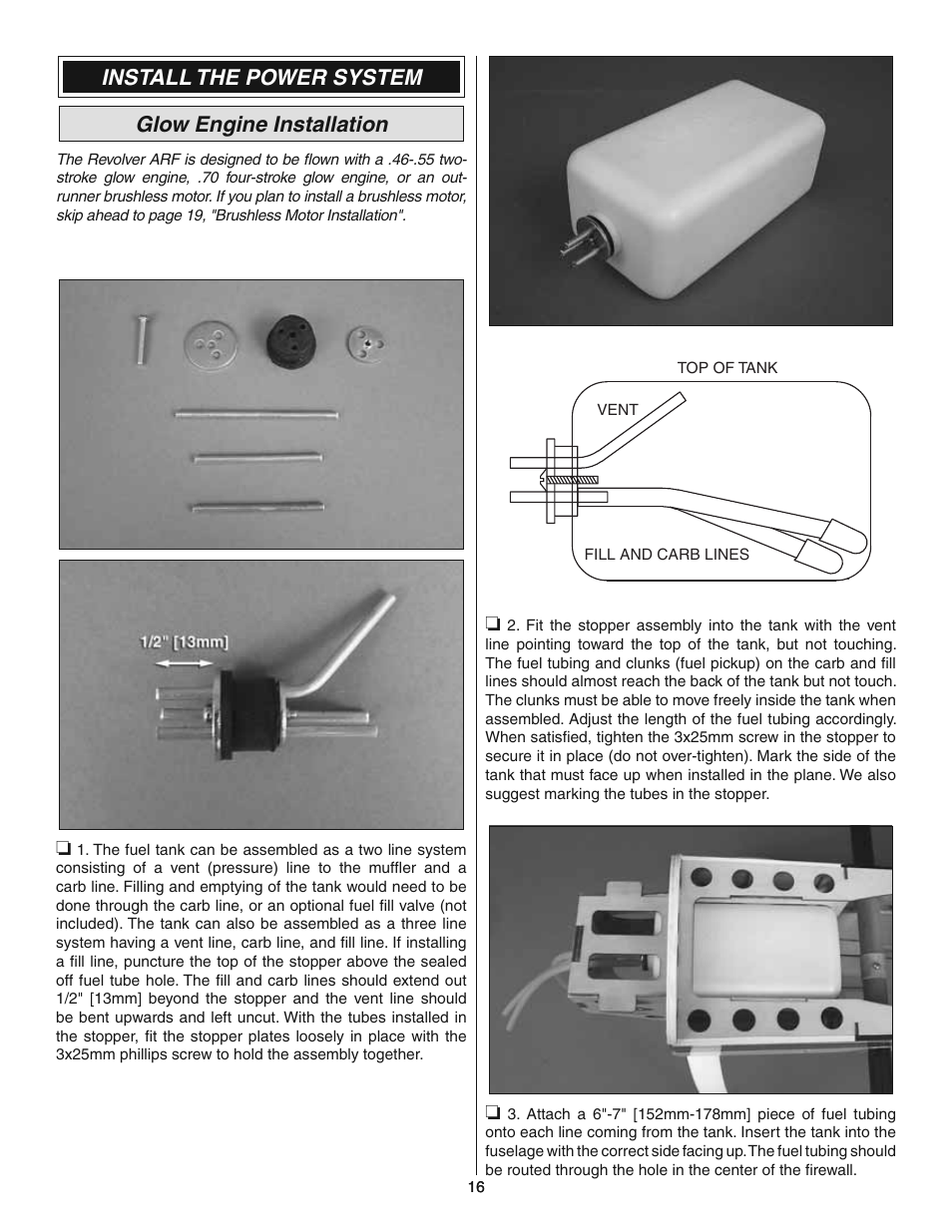 Install the power system glow engine installation | Great Planes Revolver GP/EP ARF 59" - GPMA1018 User Manual | Page 16 / 32