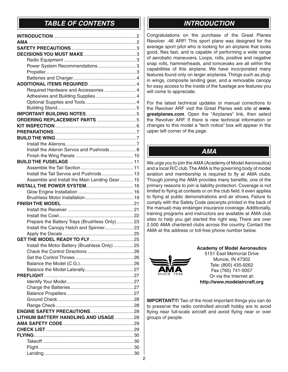 Great Planes Revolver GP/EP ARF 59" - GPMA1018 User Manual | Page 2 / 32