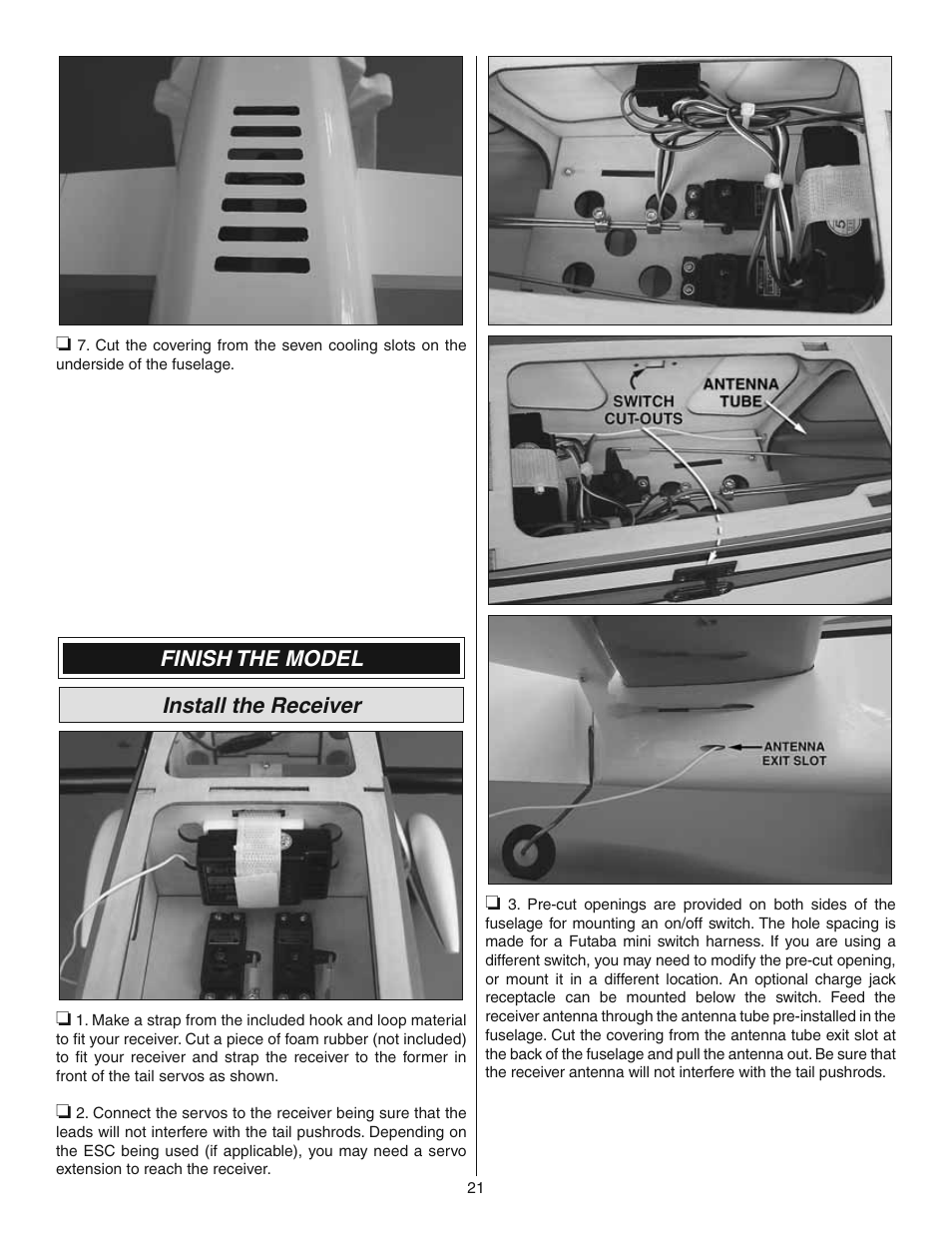 Finish the model install the receiver | Great Planes Revolver GP/EP ARF 59" - GPMA1018 User Manual | Page 21 / 32