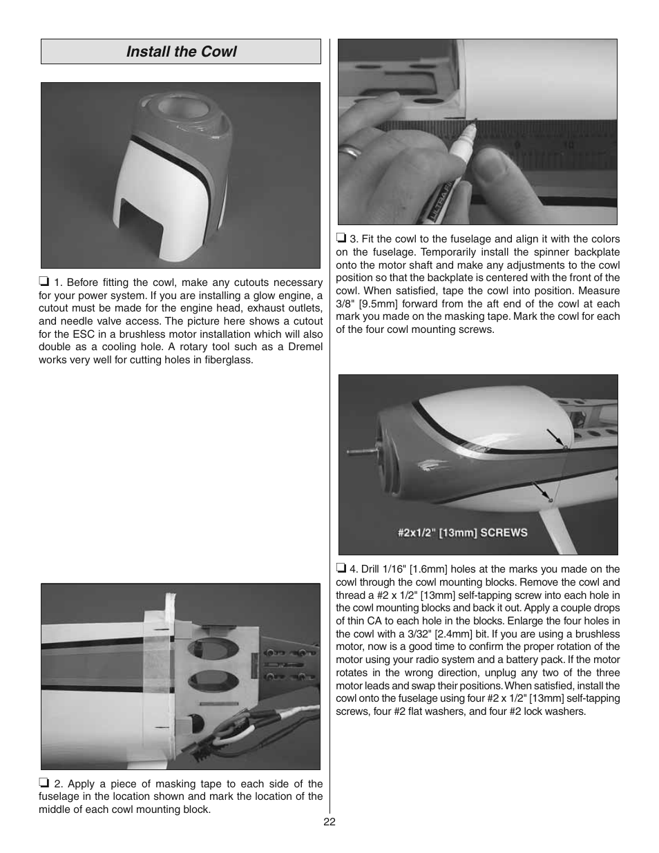 Install the cowl | Great Planes Revolver GP/EP ARF 59" - GPMA1018 User Manual | Page 22 / 32